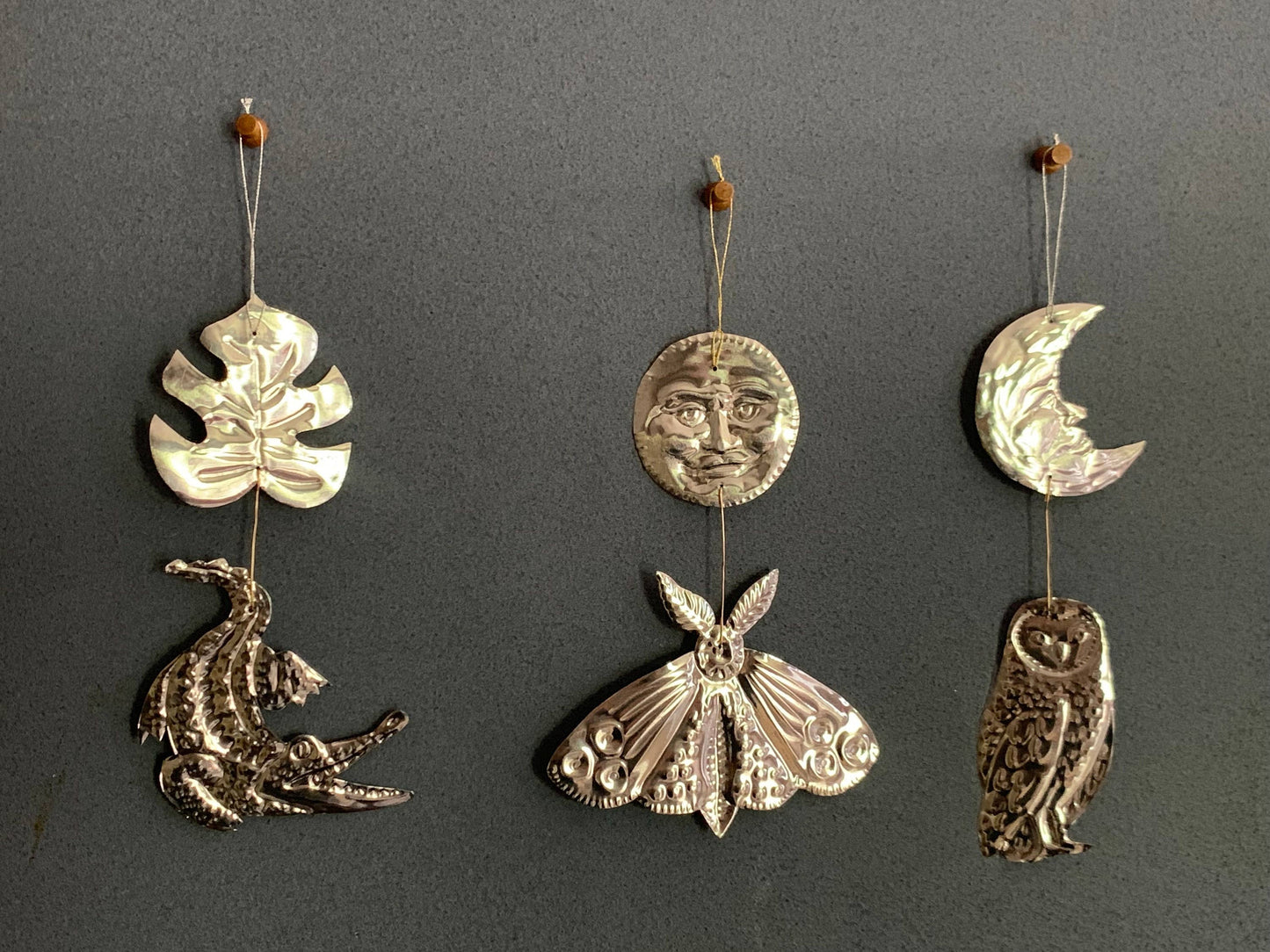 Celestial Moon and Owl Silver Foil Embossed Wall Decor