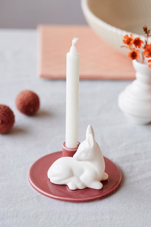 Sweet Stories Fawn Dusty Rose Candlestick
