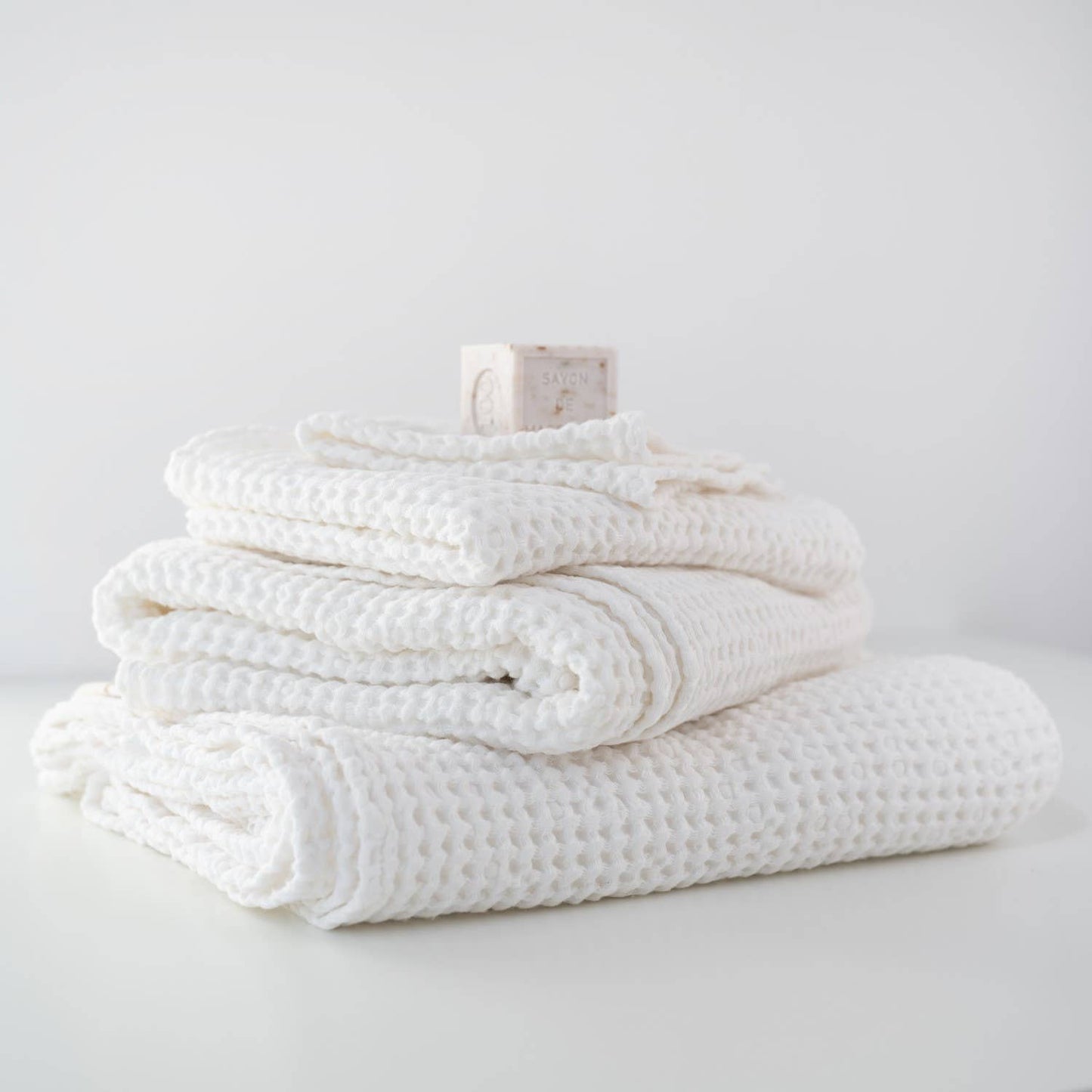 White Linen & Cotton Honeycomb Waffle Towels: 39"x55" | 100x140cm