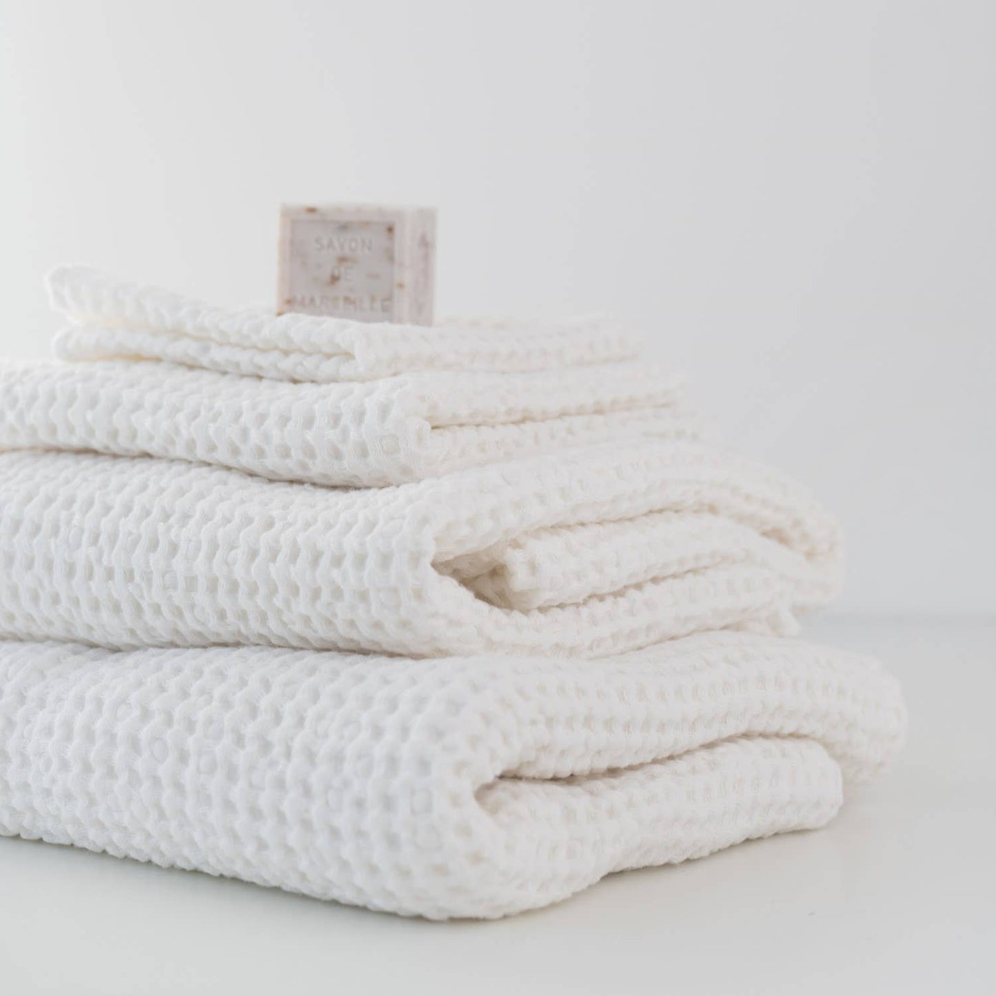White Linen & Cotton Honeycomb Waffle Towels: 39"x55" | 100x140cm