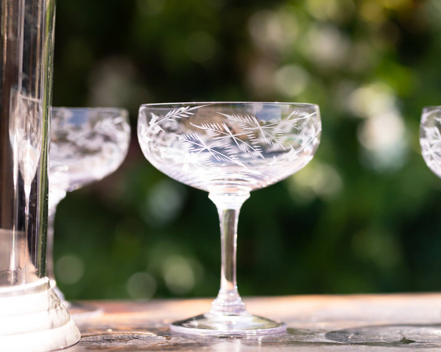 Set of Four Crystal Cocktail Glasses with Fern Design