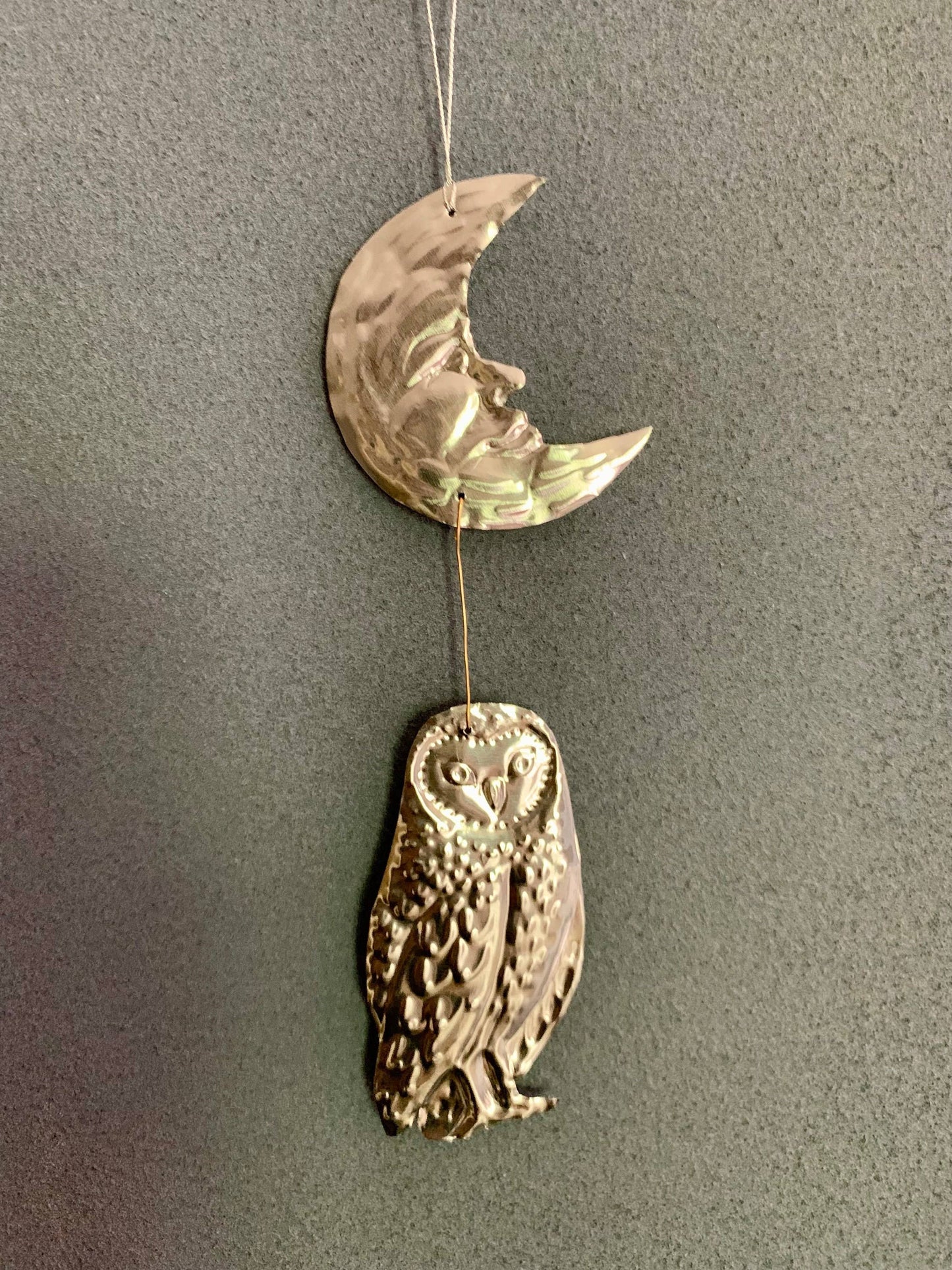 Celestial Moon and Owl Silver Foil Embossed Wall Decor