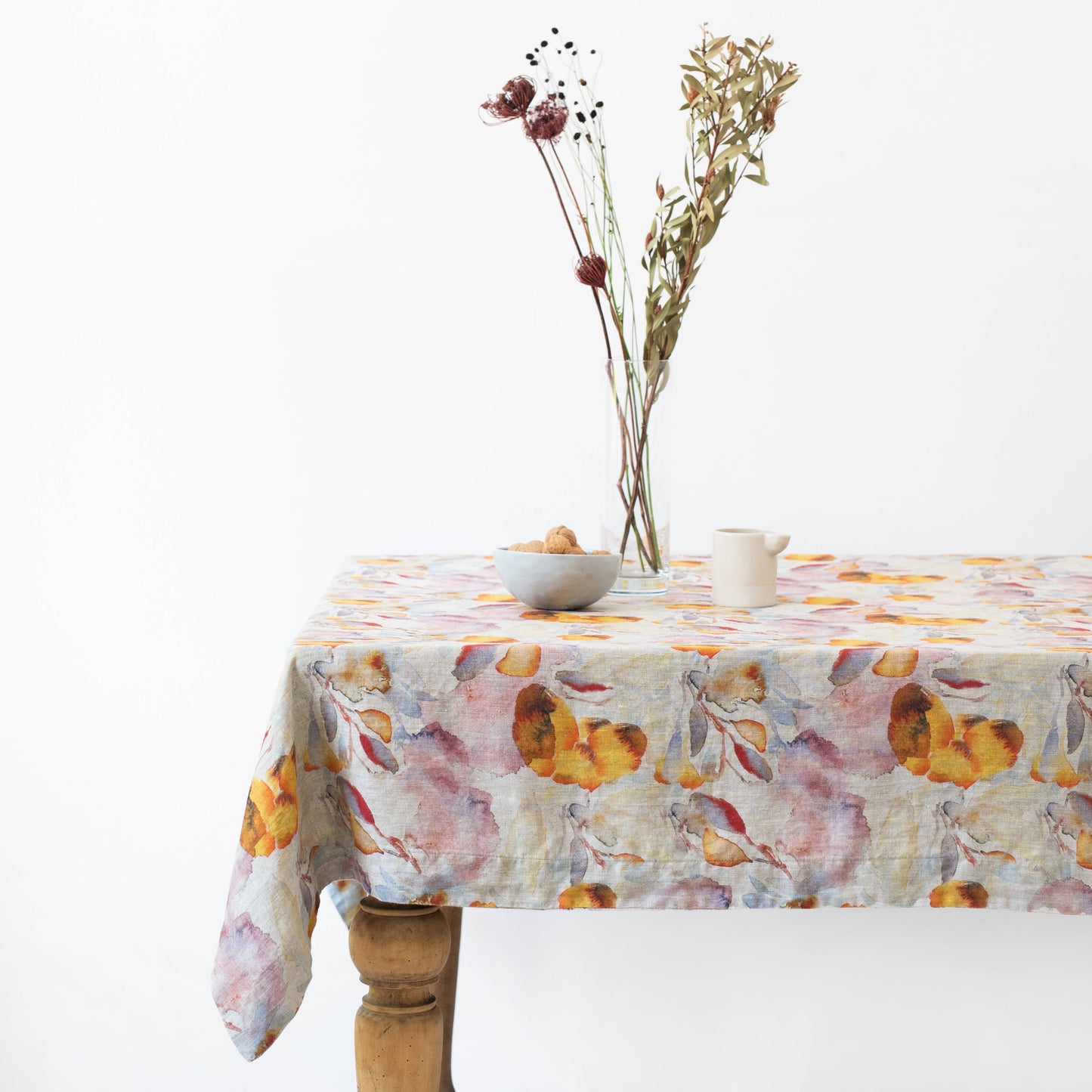 Orange Flow on Natural Linen Tablecloth: 55"x150" | 140x380 cm