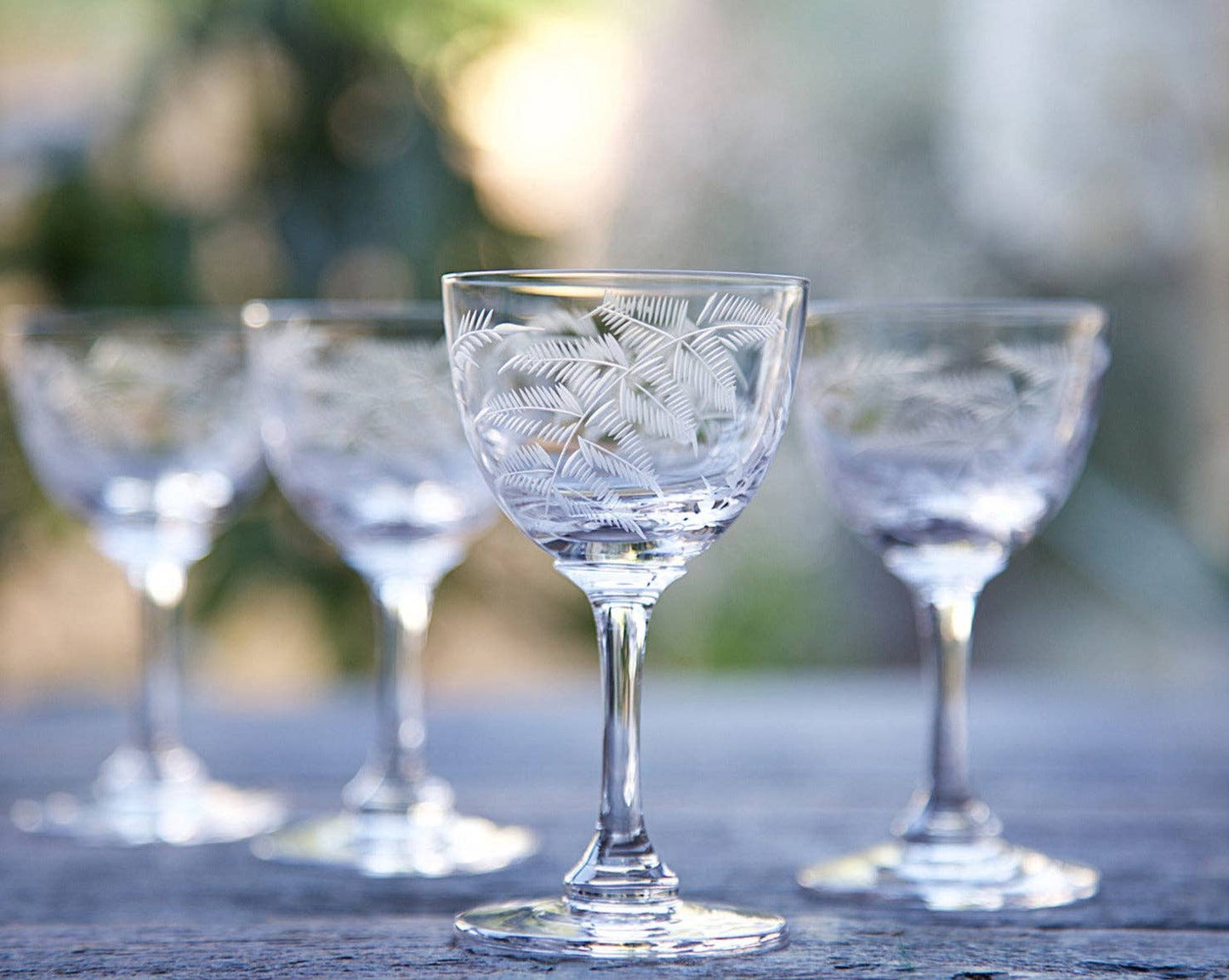 Set Of Six Crystal Liqueur Glasses with Fern Design