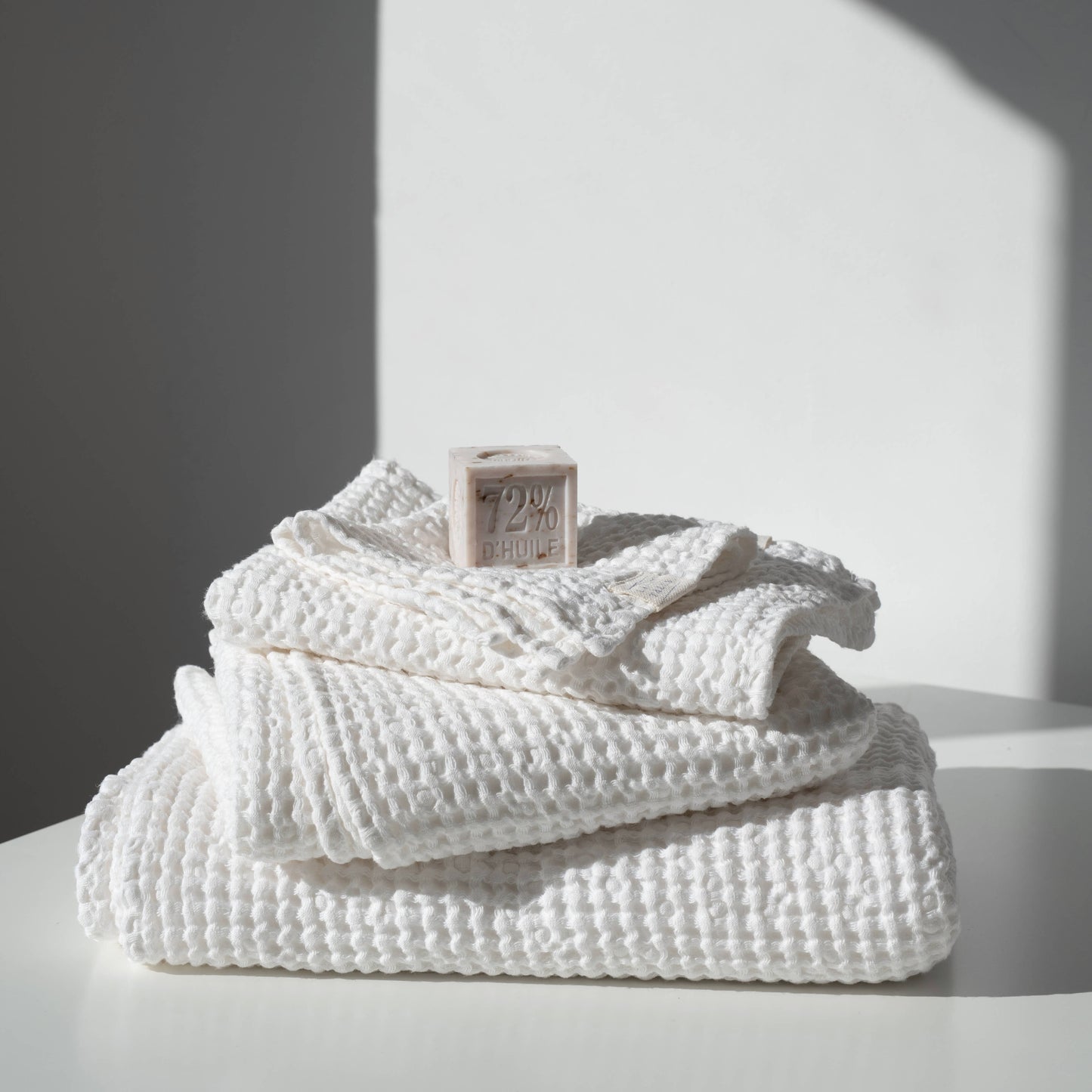 White Linen & Cotton Honeycomb Waffle Towels: 39"x55" | 100x140cm