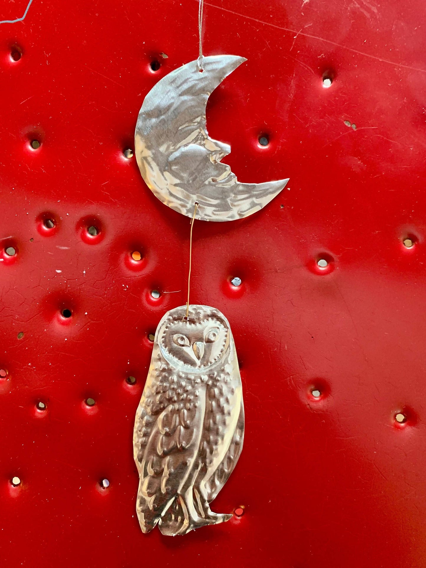 Celestial Moon and Owl Silver Foil Embossed Wall Decor
