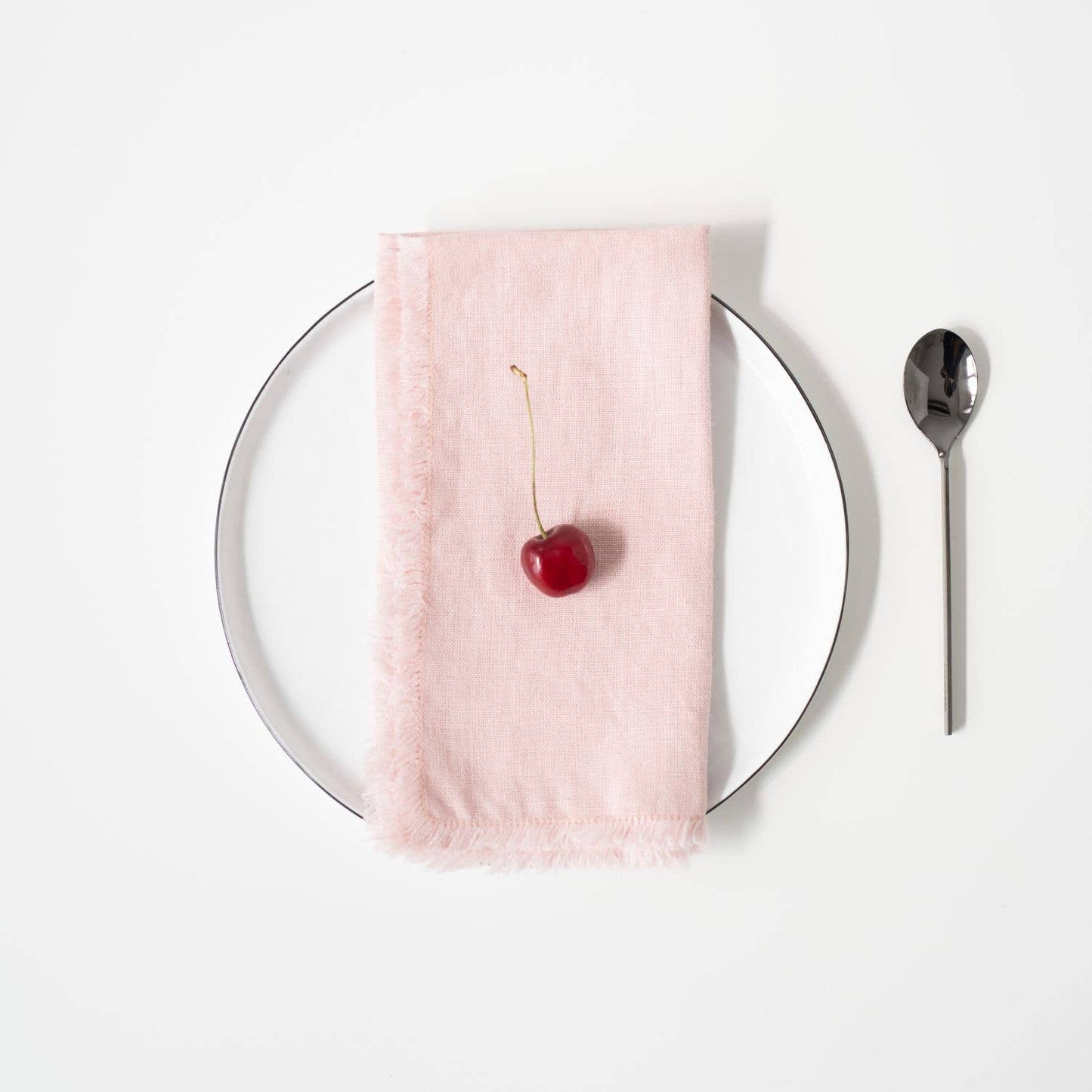 Misty Rose Linen Napkins with Fringes Set of 4: 16"x16" | 40x40 cm