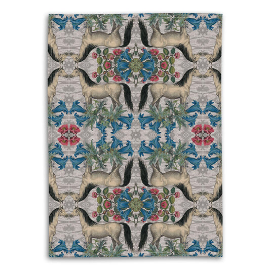 Tea Towel White Horse Floral