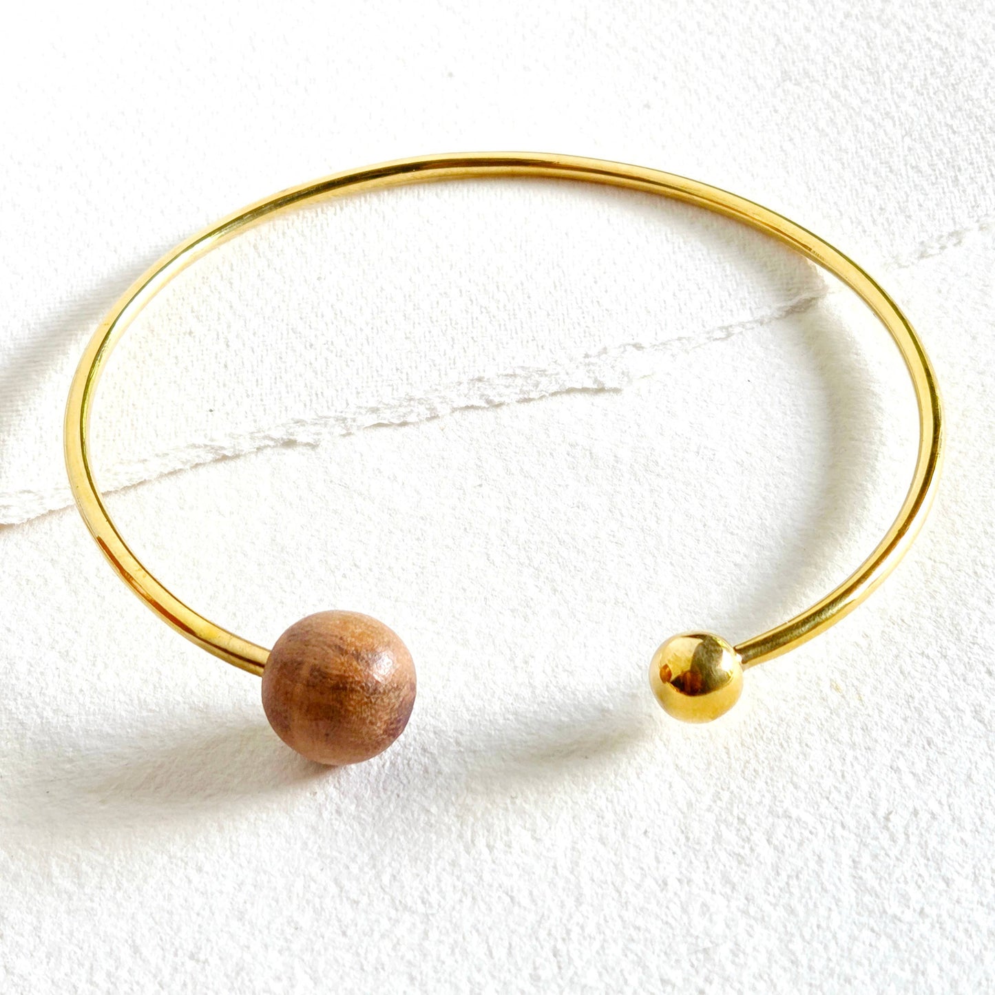 Wood brass bangle cuff bracelet modern runway designer: 1 wood sphere