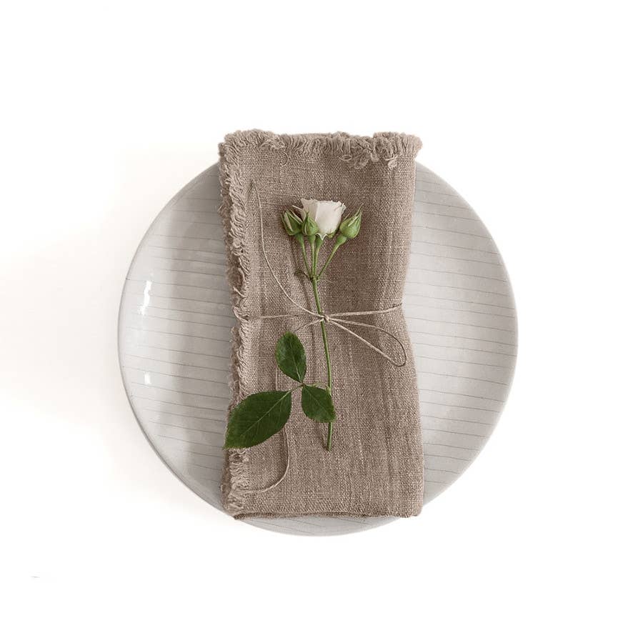 Natural Linen Napkins with Fringes Set of 4