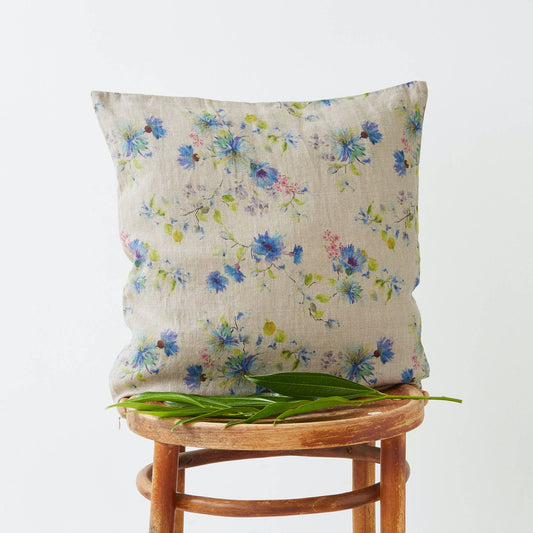 Flowers on Natural Linen Cushion Cover: 20"x20" | 50x50cm