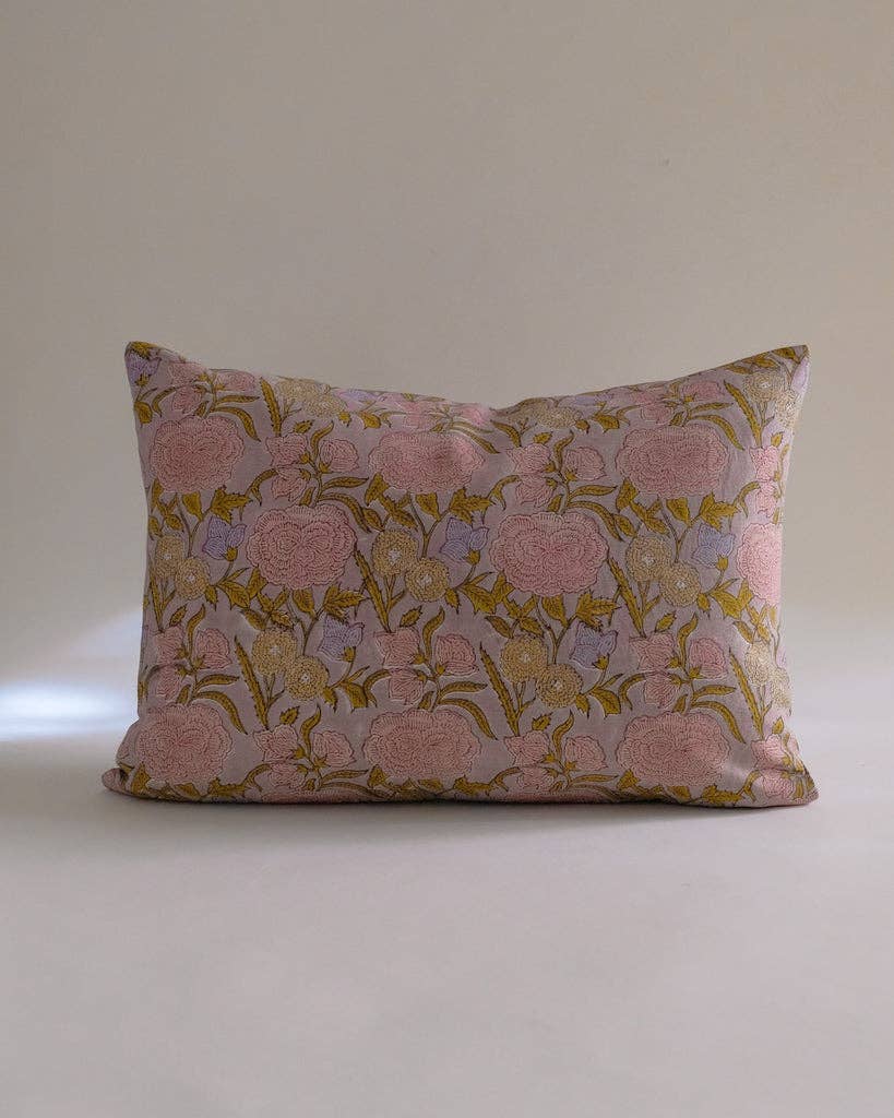 Nargis - Hand Block-printed Linen Pillowcase (Faded Mauve): 18x18
