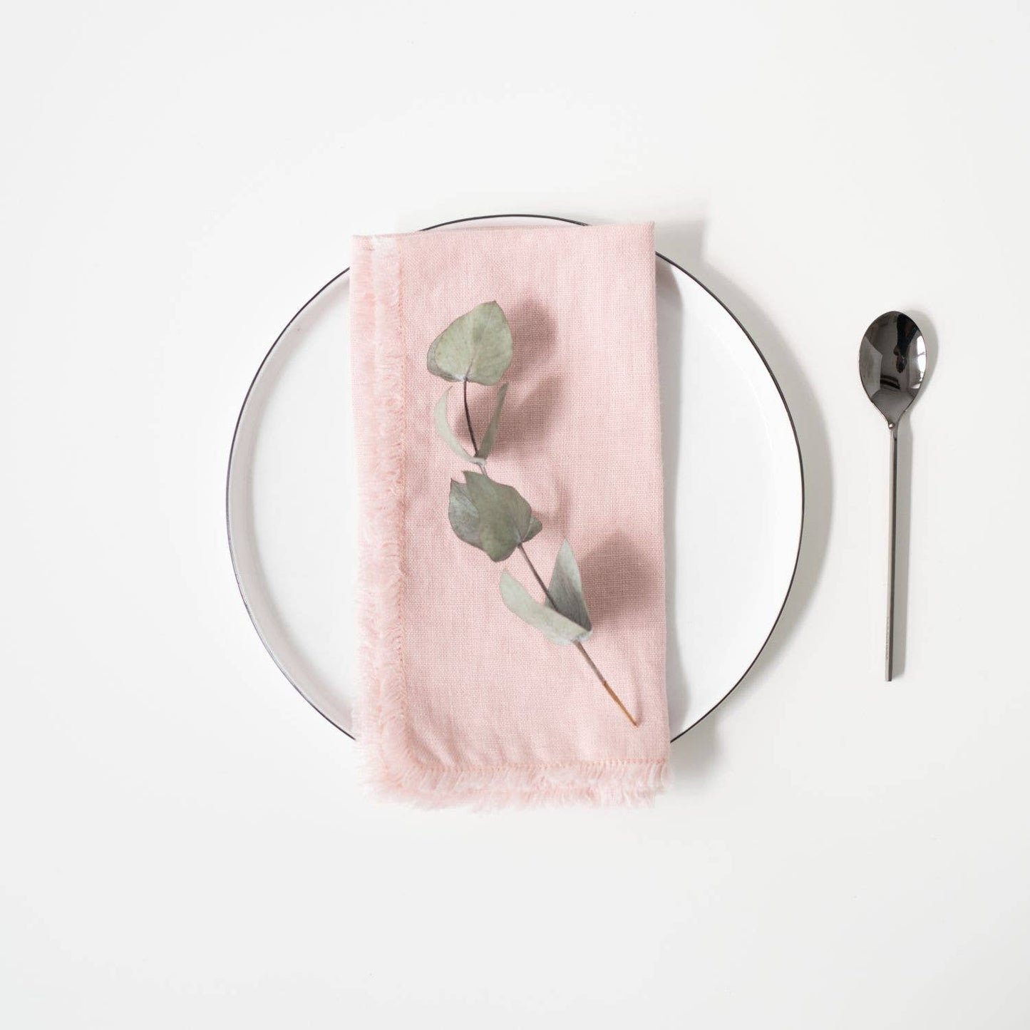 Misty Rose Linen Napkins with Fringes Set of 4: 16"x16" | 40x40 cm
