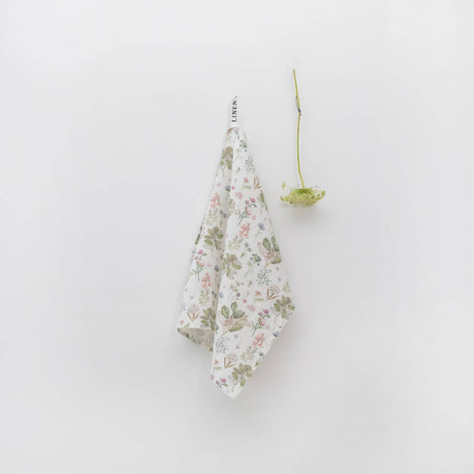 White Botany Linen Kitchen Towel