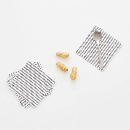 Thin Black Stripes Linen Coasters Set of 4: 4"x4" | 10x10 cm