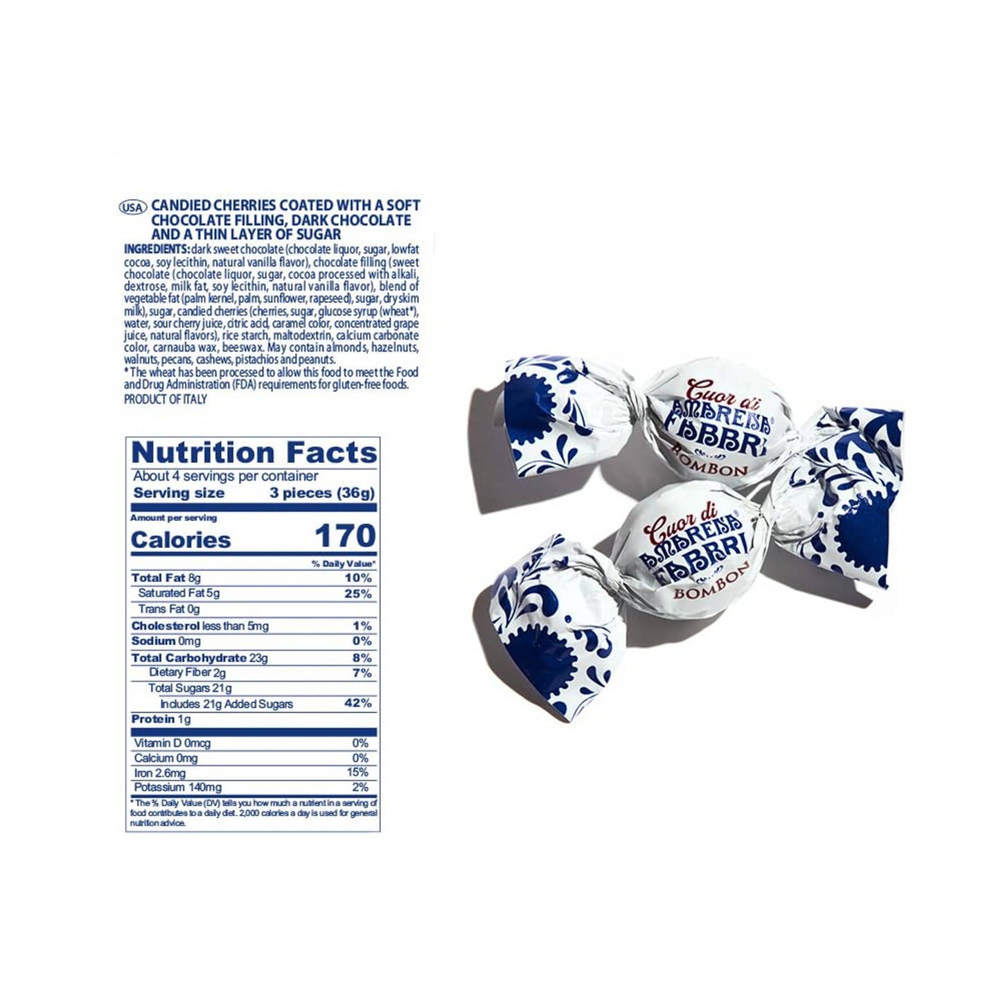 Chocolate Covered Candied Amarena Cherries - Fabbri Cuor di