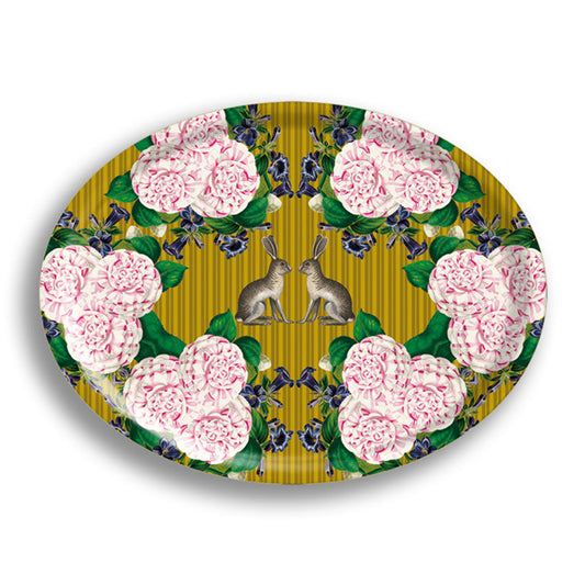 Tray oval Roses and Rabbits