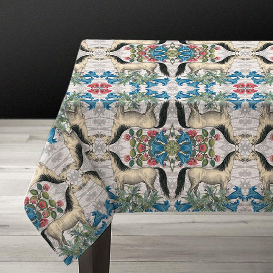 Tablecloth White Horse Floral  58" x 118"
