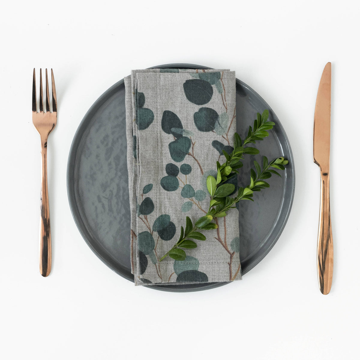 Eucalyptus on Natural Linen Napkins Set of 2: 18"x18" | 45x45 cm
