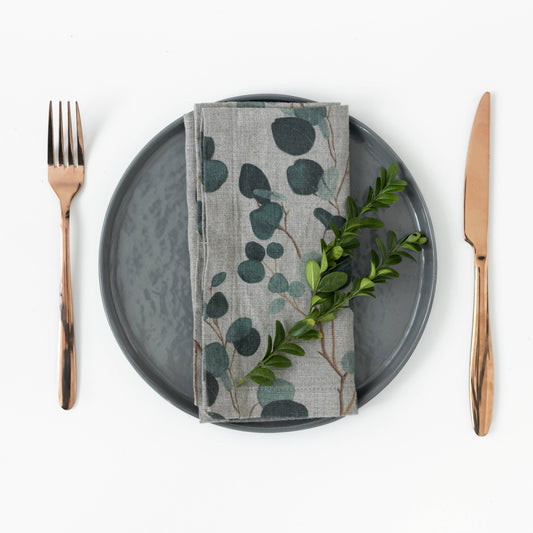 Linen Tales Eucalyptus on Natural Linen Napkins Set of 4: 18"x18" | 45x45 cm