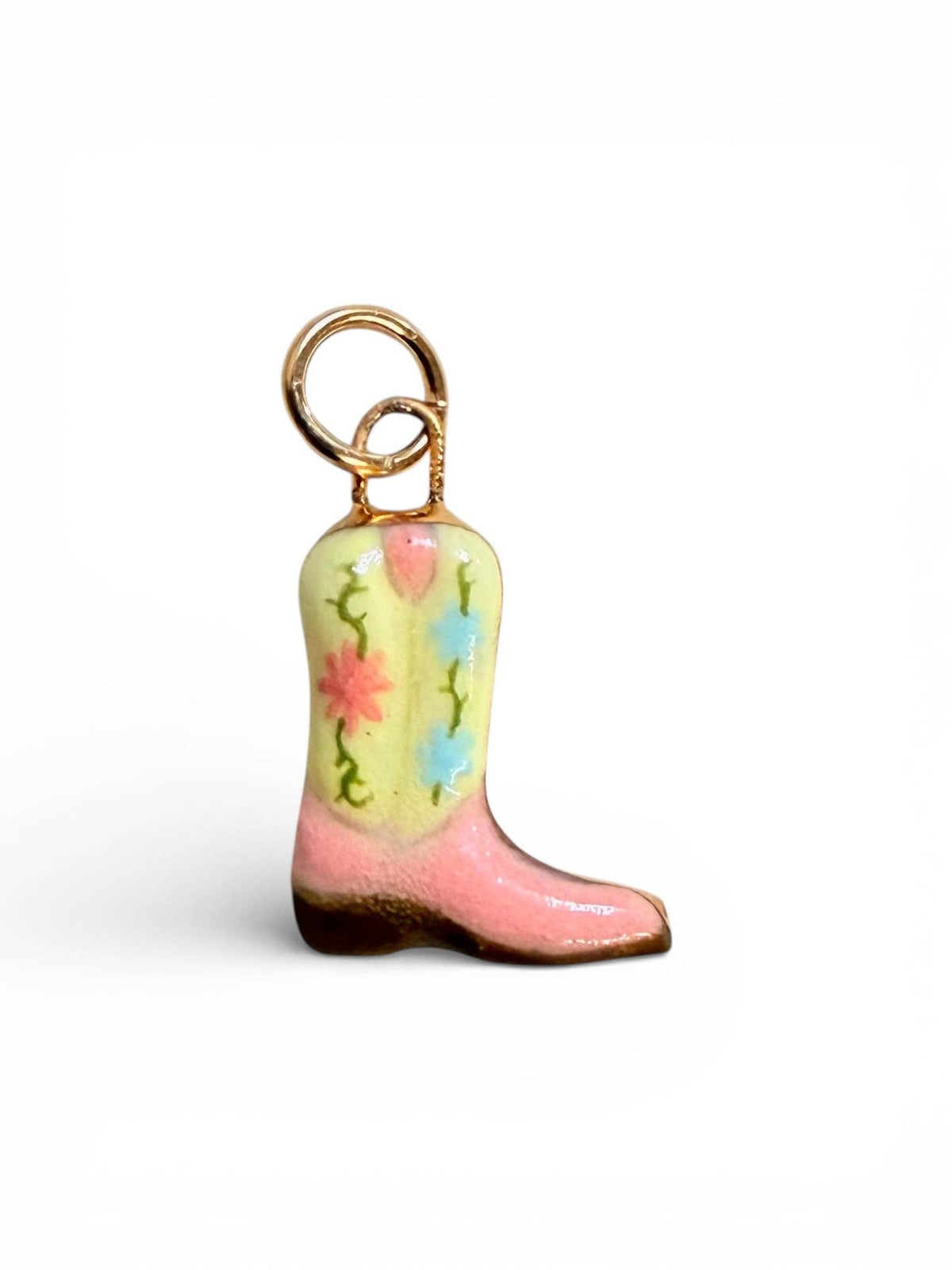 Cowboy Boot Charm: Pink with Spots / Gold Luster