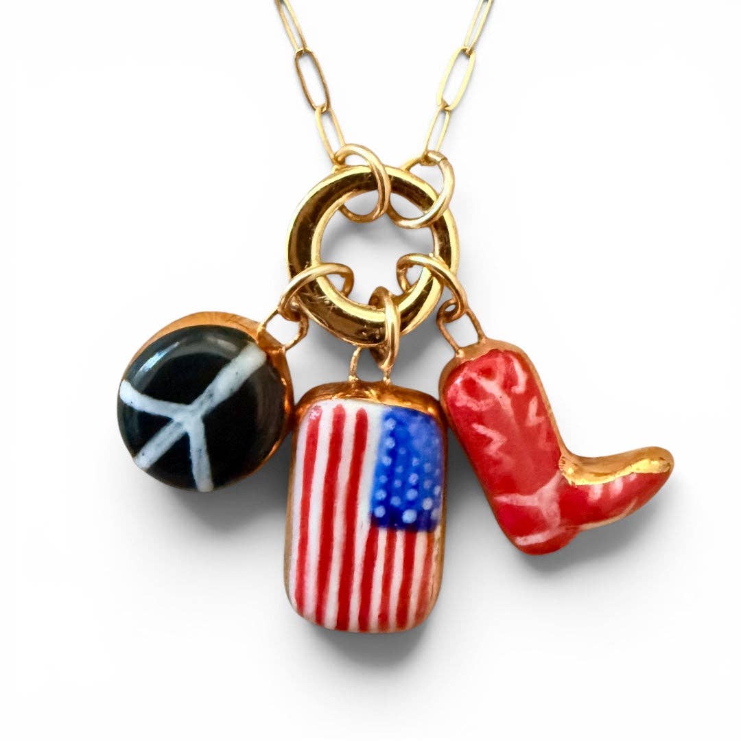 Cowboy Boot Charm: Pink with Spots / Gold Luster