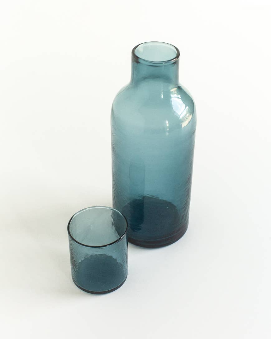 Handblown Hammered Glass Carafe: Amber