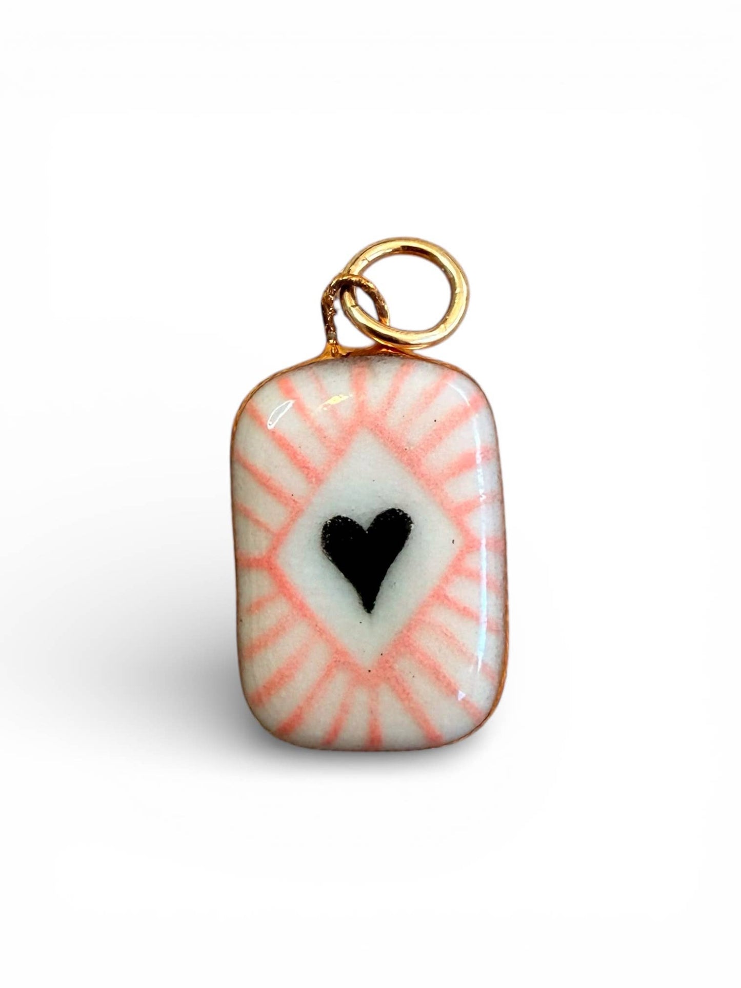 Heart Diamond Charm : Light Pink + Black Heart