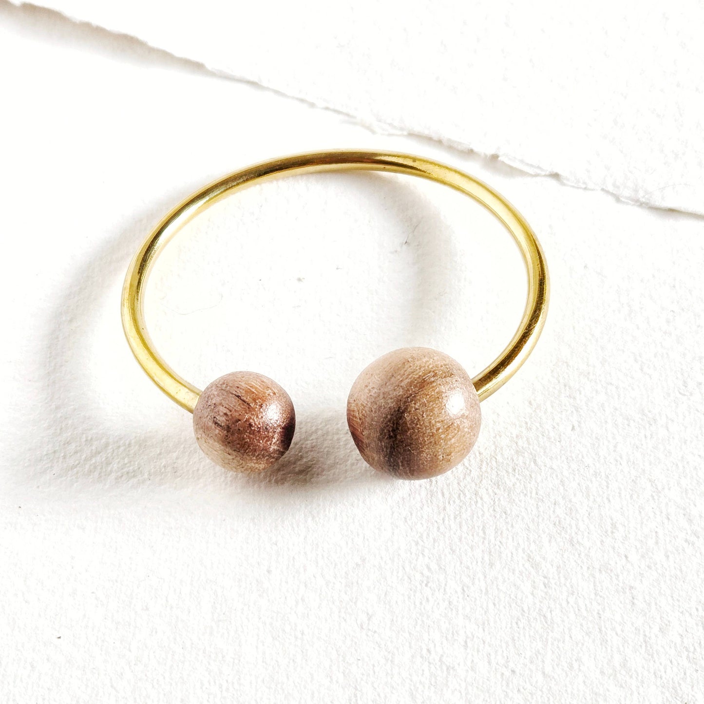 Wood brass bangle cuff bracelet modern runway designer: 1 wood sphere