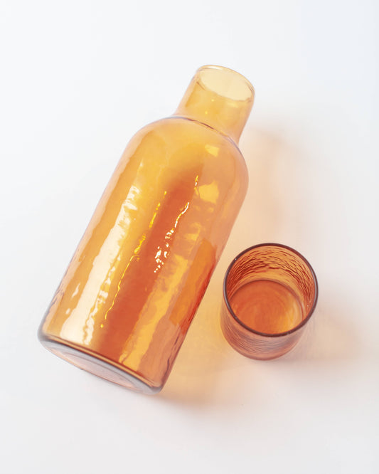 Creative Women Handblown Hammered Glass Carafe: Amber