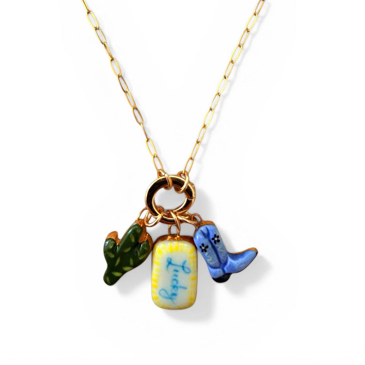 Cowboy Boot Charm: Yellow and Pink Floral / Gold Luster