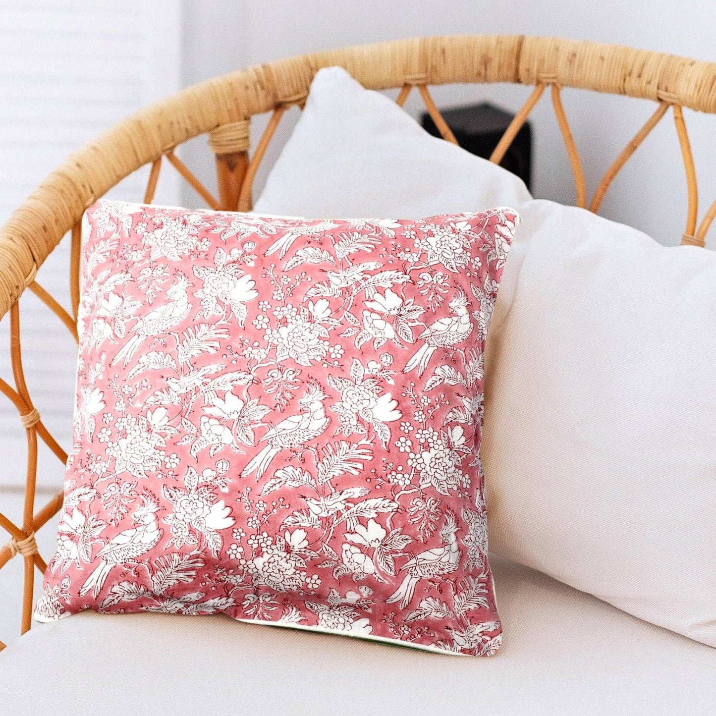 Ruby Red Block Printed Cotton Pillow 20 x 20