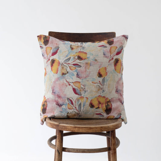 Orange Flow on Natural Linen Cushion Cover: 20"x20" | 50x50cm
