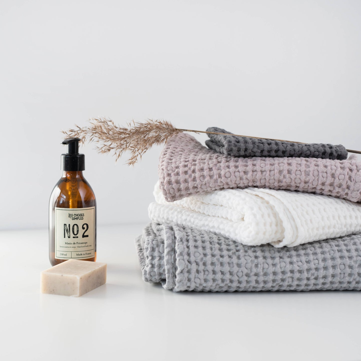 White Linen & Cotton Honeycomb Waffle Towels