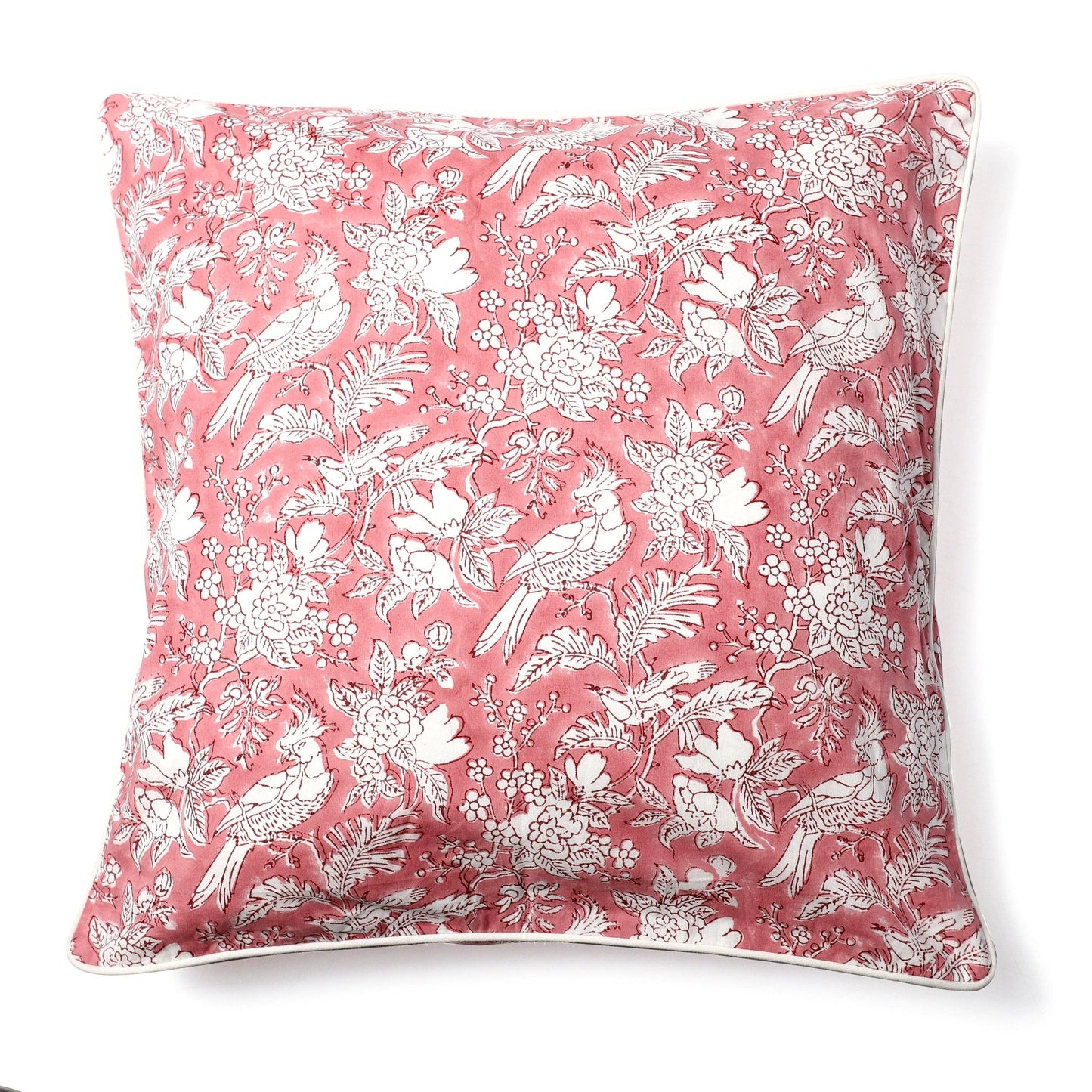 Ruby Red Block Printed Cotton Pillow 20 x 20