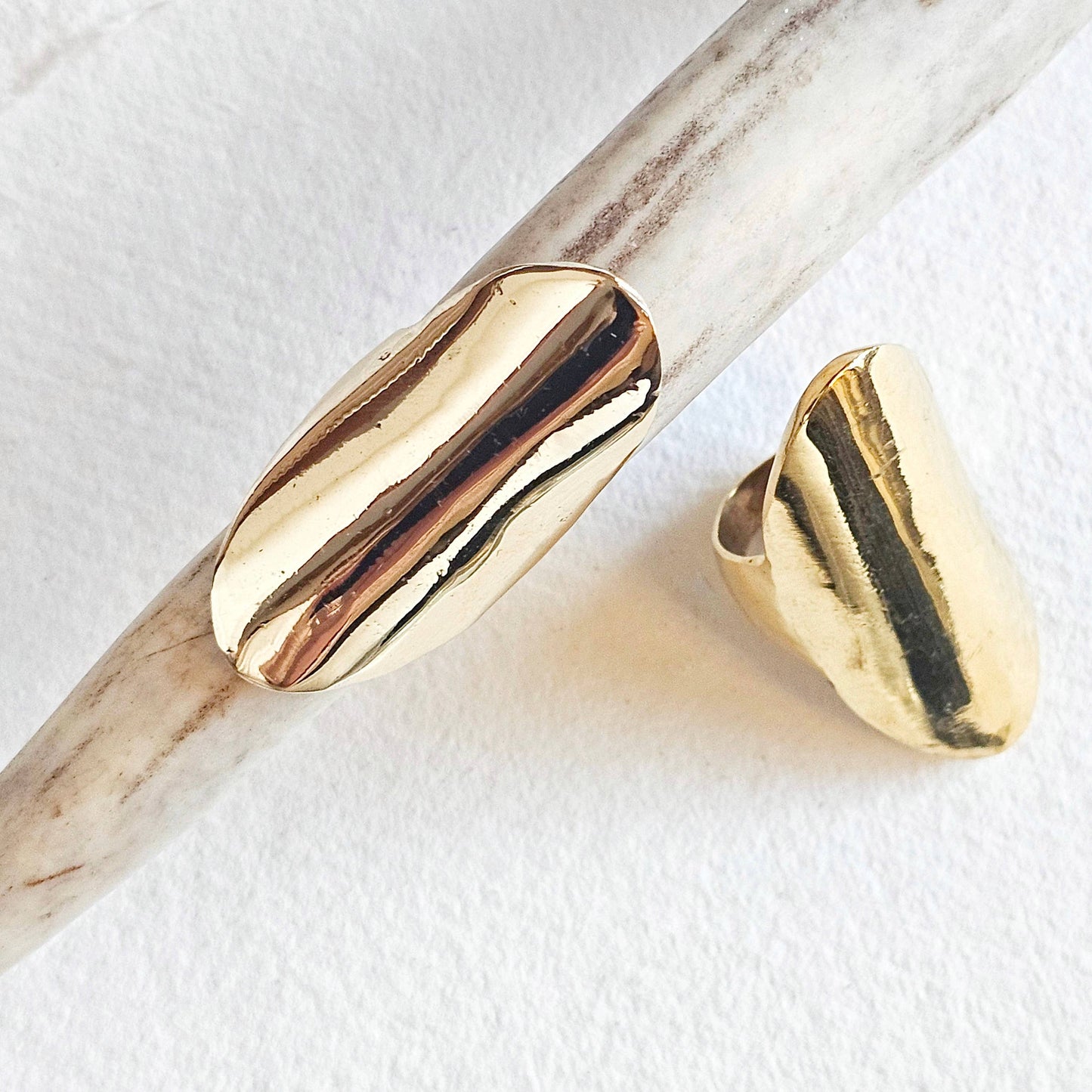 Brass shield ring large long handcrafted handmade
