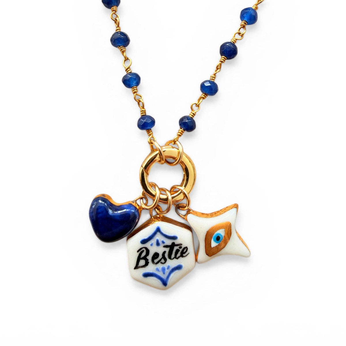 Gold Detail White Evil Eye 4-Point Star: White + Blue Eye