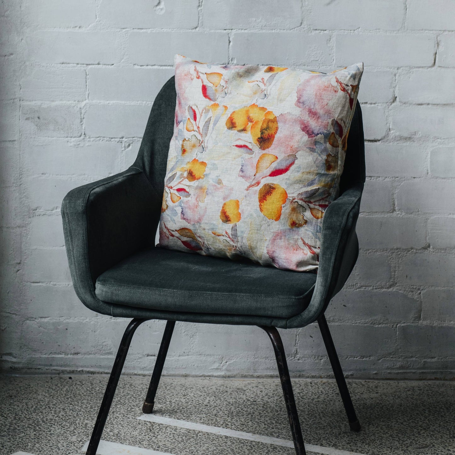Orange Flow on Natural Linen Cushion Cover: 20"x20" | 50x50cm