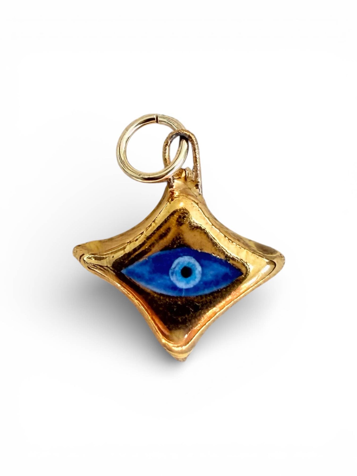 Gold Evil-Eye 4-Point Star Charm: Gold with White and Blue Eye