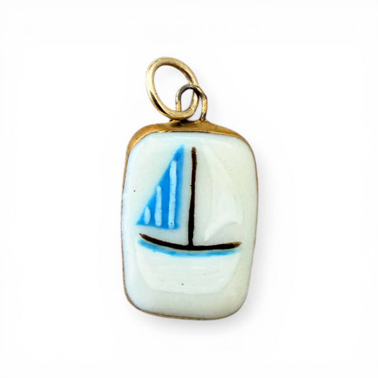 Sailboat Rectangle Charm: Light Blue