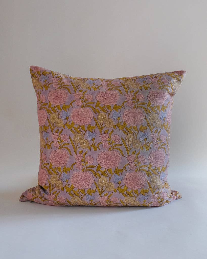 Nargis - Hand Block-printed Linen Pillowcase (Faded Mauve): 18x18