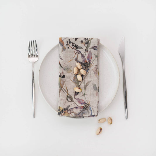Linen Tales Meadow on Natural Linen Napkins Set of 4: 18"x18" | 45x45 cm