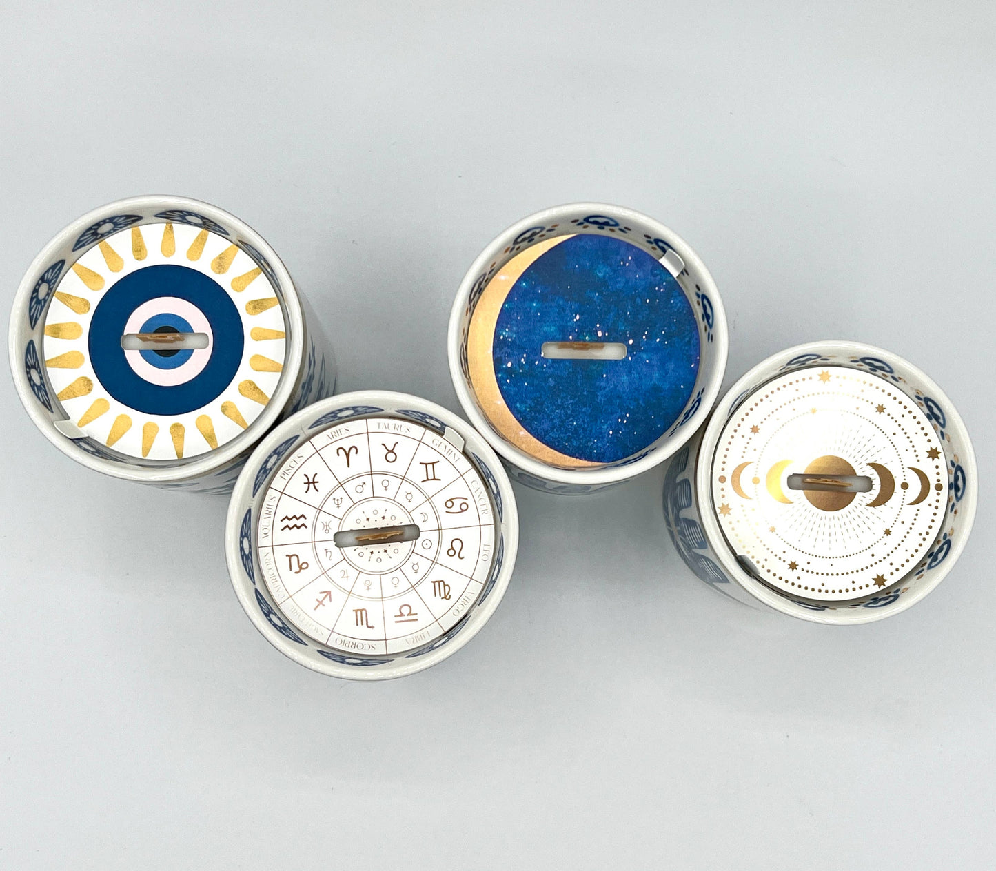 NEW! Beautiful Gold, Blue & White Ceramic "Evil Eye" Candle : Lavender & Sage