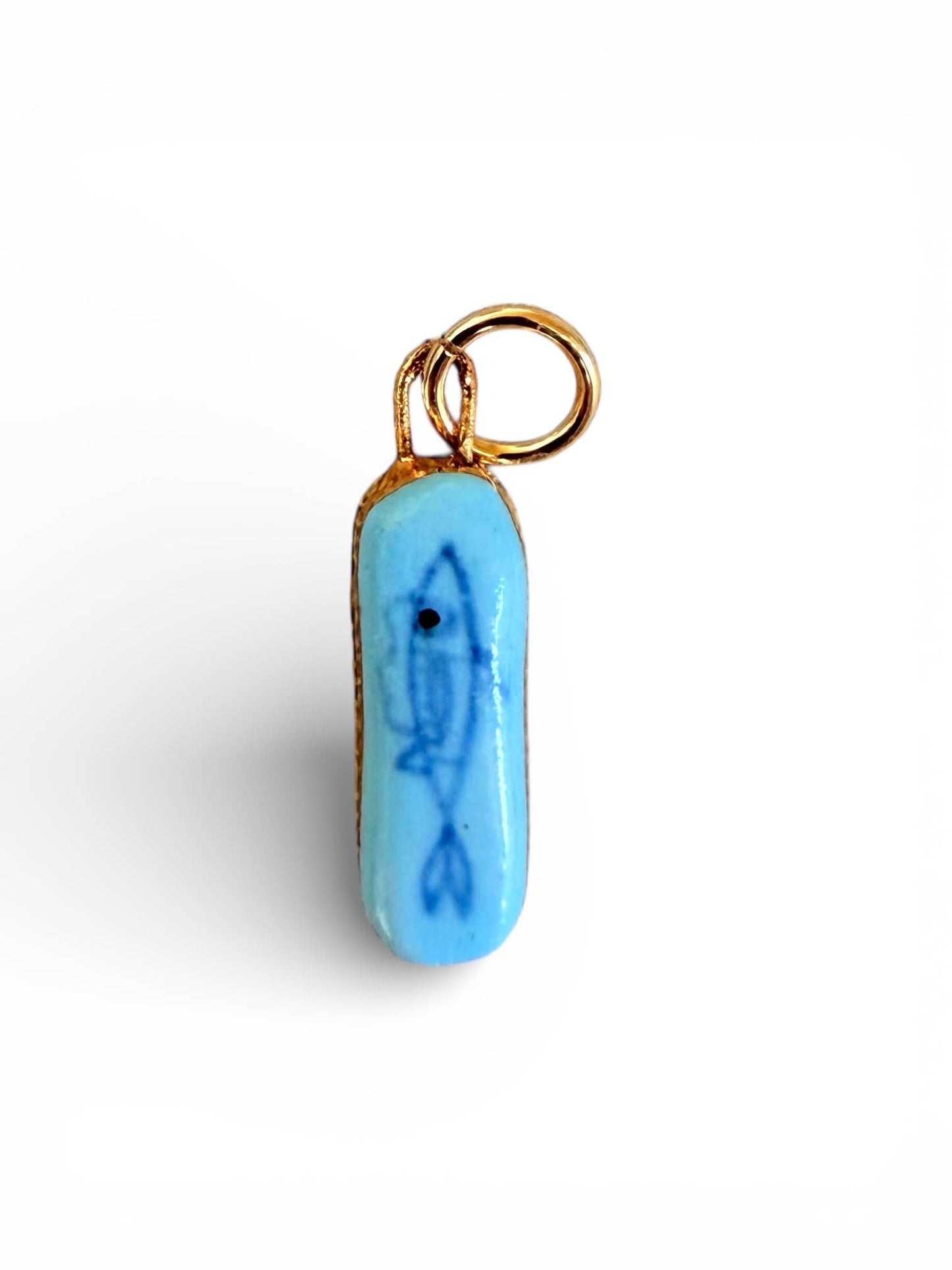 Lucky Blue Fish Charm: White Background