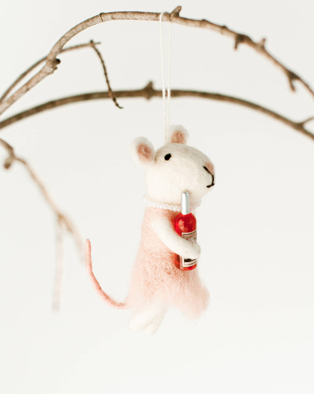 Creative Women - Rosé All Day Felt Mouse Ornament | Handcrafted in Nepal