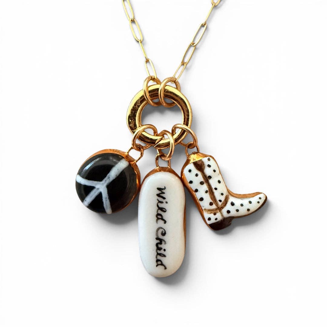 Cowboy Boot Charm: Pink with Spots / Gold Luster