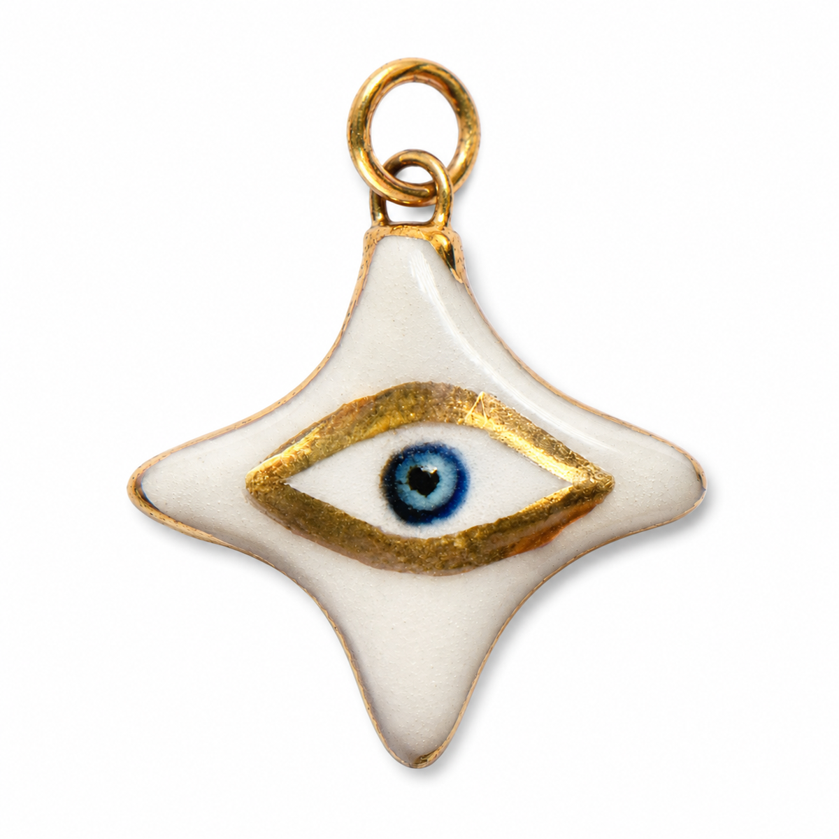 Gold Detail White Evil Eye 4-Point Star: White + Blue Eye