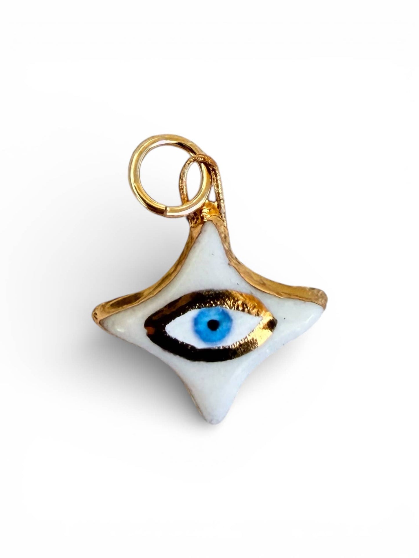 Gold Evil-Eye 4-Point Star Charm: Gold with White and Blue Eye