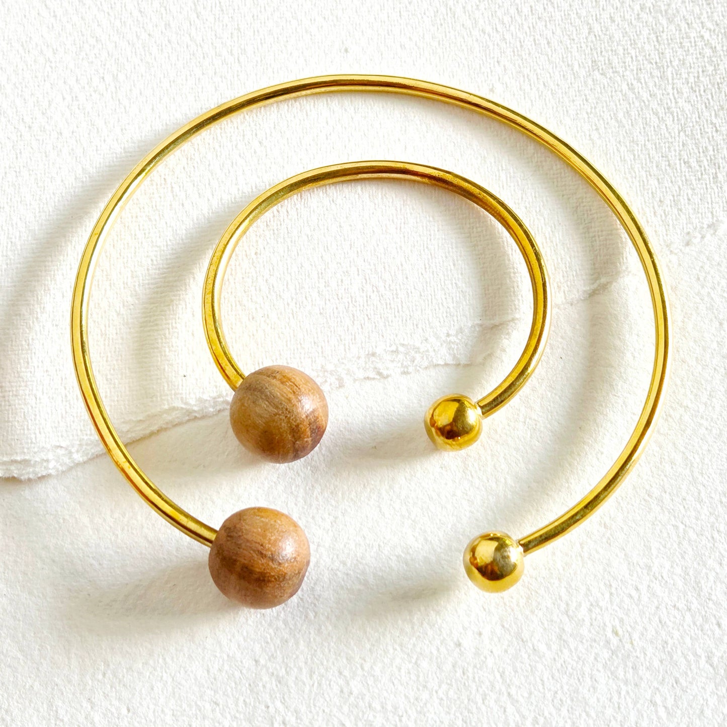 Wood brass bangle cuff bracelet modern runway designer: 1 wood sphere