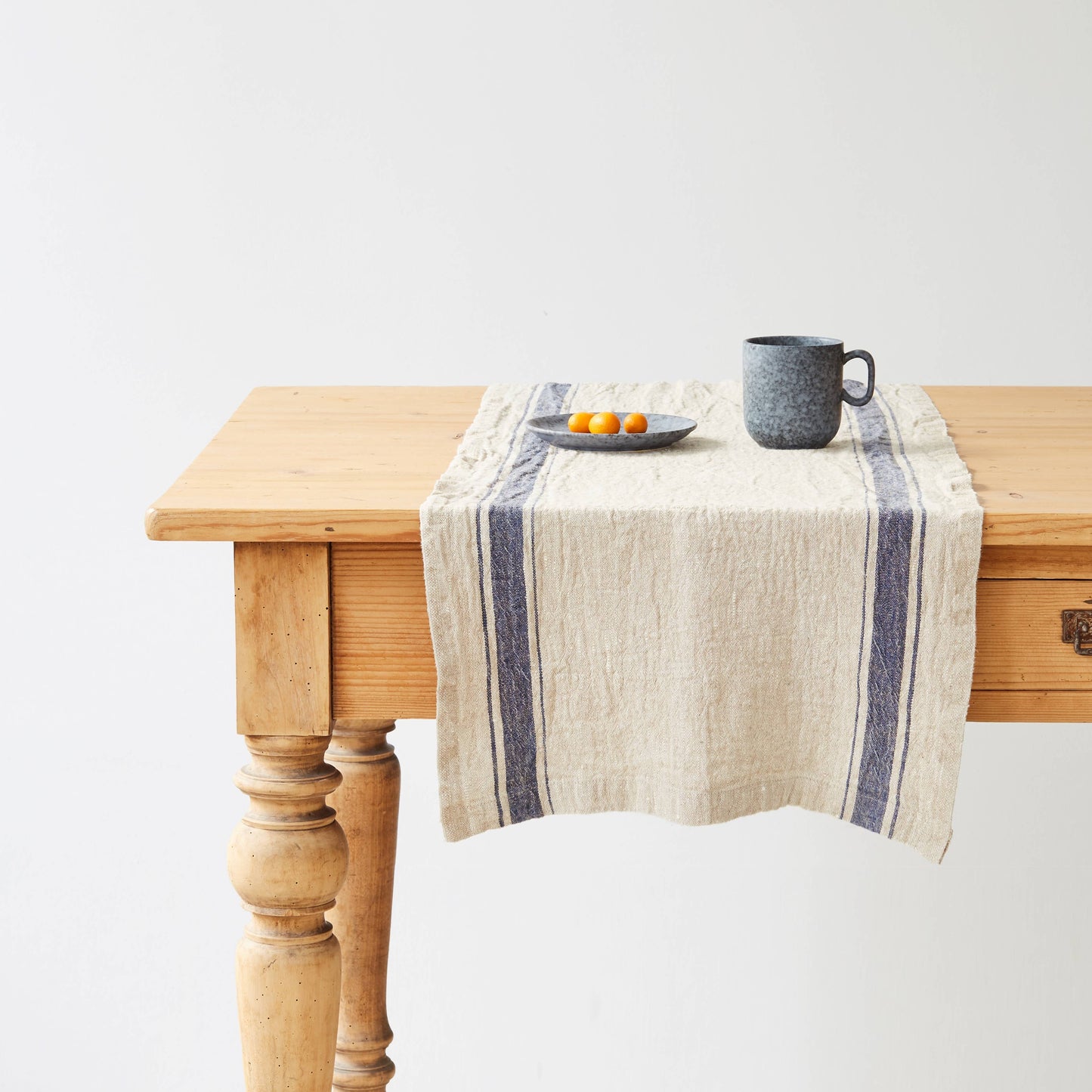 Blue Stripe Vintage Linen Table Runner